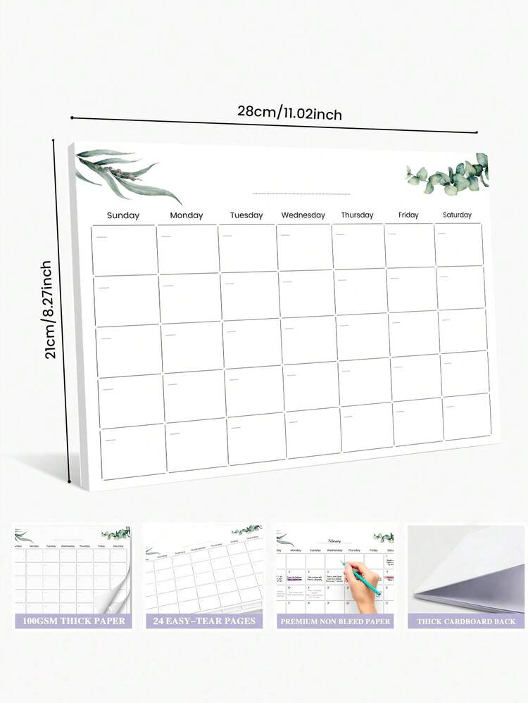 1pc A4 Glued Calendar Planner, Daily Planner, Can Record Study Plan Work Plan, Suitable For Students Adults Teachers, Can Plan Upcoming Schedule, Record Important Events, Anniversaries, Undated Calendar Back To School Supplies School Office Supplies Desk Accessories Dorm Room Essentials College Room Decor Office Decor - Green - View 3