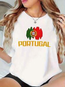 Camiseta de manga corta ligera de verano para mujer con vibrante estampado de la bandera de Portugal - Camiseta de poliéster casual, elegante y transpirable para deportes y ocio, camiseta de ocio. |   Camiseta con Estampado de Bandera |   Nontransparent MaterialCamiseta Algodón Regalo Ideal Regalo Ideal - Blanco - Ver 8