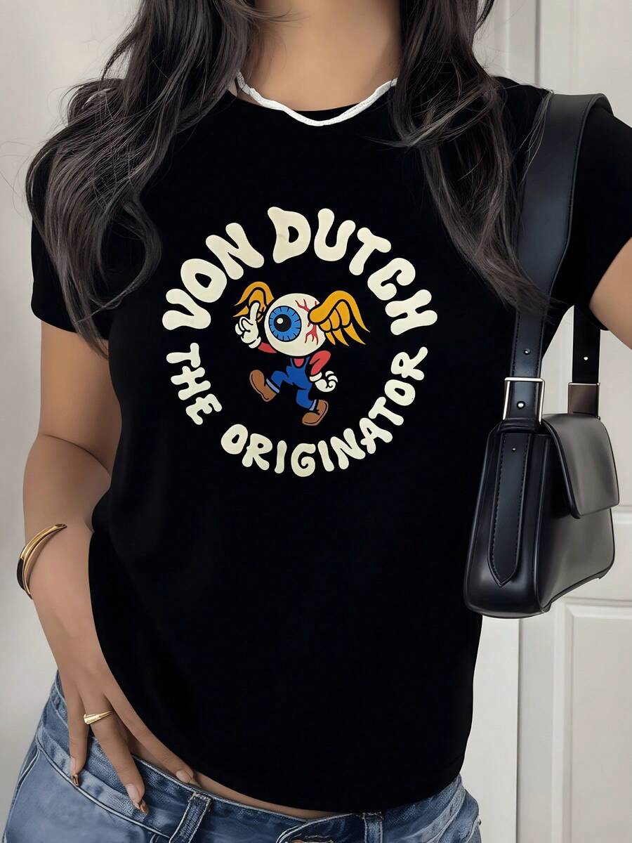An Eye With Wings Symbolizes The Freedom To See Beyond Limits And The Creative Power That Drives The Adventurous Spirit At Every Stage Of Life. A Modern, Comfortable, Casual Women's T-Shirt For Everyday Wear. - 黑色 - 查看 1