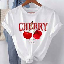 Local -50 Women's Casual Shirt Print T-Shirt, Short Sleeve, Round Neck, Local Spring Urban Fashion - 白4 - 查看 1