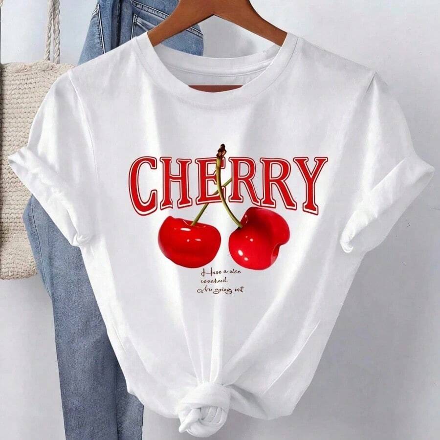 Local -50 Women's Casual Shirt Print T-Shirt, Short Sleeve, Round Neck, Local Spring Urban Fashion - 白4 - 查看 1