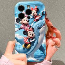 Officially Licensed Disney Minnie Mouse Phone Case, This Protective Phone Case Features A Lively Print Of Three Cheerful Minnie Mouse Figures With Classic Polka‑Dot Bows And Dresses, Riding Alongside A Gentle Blue Dolphin Over Bright Ocean Waves Under A Clear Sky Dotted With Soft Cloud Details, Made With Flexible, Durable TPU Material To Protect Against Everyday Scratches, Bumps, And Minor Impacts, With A Raised Camera Frame For Extra Lens Protection, Slim And Lightweight Construction That Adds Minimal Bulk And Fits Easily In Pockets And Bags, Compatible With IPhone 17, 16, 15, 14, 13, 12, 11 Pro Models, Making It A Delightful Choice For Minnie Fans And Disney Lovers, Ideal For Birthdays, Holidays, Or Any Special Occasion To Surprise Family And Friends. - White - View 1