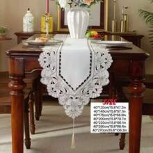 1pc Embroidered Floral Table Runner, Farmhouse Style Polyester Embroidered Hollow-Out Dust-Proof Table Runner, Suitable For Cabinet, Dining Table, Coffee Table, Daily Home Decor And Wedding Party Holiday - 010 White - View 8