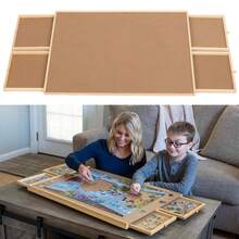 Wooden Jigsaw Puzzle Board Portable Puzzle Storage Table W 4-Slid Drawer 1000pcs - Brown - View 5