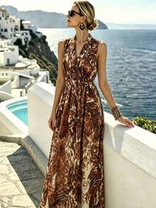 Holidaya Vestido de línea A sin mangas con estampado de teñido anudado para mujer, de moda para ir al trabajo, salir y citas en primavera/verano - Multicolor - Ver 1