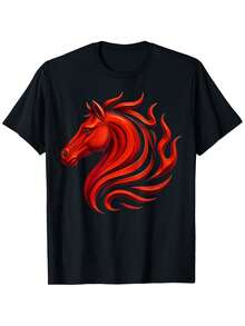 2026 Lunar New Year Fire Horse T-Shirt - Authentic Zodiac Pattern, Loose Casual Wear, 2026 Fire Horse Year Slogan (Hand Washable) - 黑色 - 查看 8