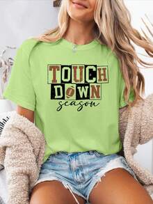 Women's Casual Spring/Summer T-Shirt With GAME DAY Letter Print, Round Neck, Short Sleeve, Sports T-Shirt - Black - View 11