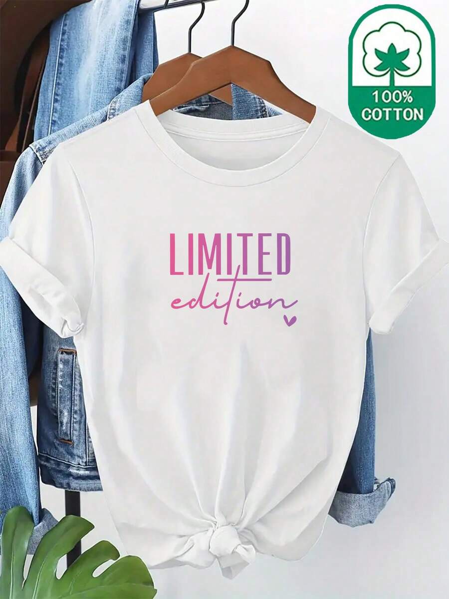 Camiseta casual 100% pura para mujer con diseño de 'EDICIÓN LIMITADA', perfecta para outfits de verano y para usar en el Día de San Valentín