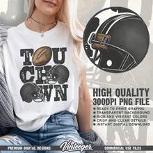 Touchdown| Diseño de fútbol| Descarga instantánea| Estampado de camiseta de fútbol| Casco de fútbol americano negro| Temporada de fútbol - Blanco - Ver 2