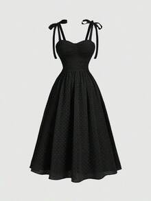 MOD Vestido de verano con estampado floral y tirantes anudados para mujeres, vestido largo con estampado floral para primavera, vestido de vacaciones, vestido de fiesta, atuendos de campo, ropa de playa de vacaciones, vestido bohemio para mujeres, atuendos de cumpleaños para mujeres, vestido de primavera y verano, atuendos para brunch - Negro - Ver 3