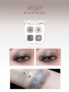 Eunarz 4-Color Eyeshadow Palette, 1pc Matte & Shimmer Long-Lasting Pocket Eye Shadow Makeup Palette Beauty Face Paint Cosmetic For Women Girls Perfect For Spring Summer Ideal For Y2K Fancy Fashion Suitable - #EQ01 Black Wood - View 5