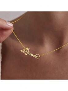 1 chiếc vòng cổ hình trái tim khắc tên và vương miện theo yêu cầu, 1 chiếc vòng cổ choker bằng thép không gỉ thời trang có mặt khắc tên, dây chuyền chữ cái bằng ruy băng khắc tên theo yêu cầu, phụ kiện vòng cổ cho nữ dự tiệc cưới, quà tặng sinh nhật. - Nhiều màu - Xem 5