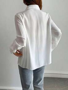 Camisa de mujer de manga larga de unicolor casual, para primavera y otoño, blusas de manga larga estilo Y2K, ropa de mujer de otoño - Blanco 3 - Ver 3