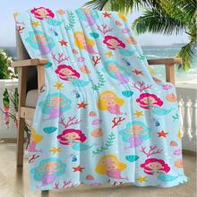 1pc Of Cozy Flannel Throw Featuring Little Mermaids On A Blue Backdrop, Incredibly Soft And Warm, Ideal For Camping, Sofa, Bed, And Office Use - A Versatile Blanket For All Seasons, Stylish Decoration, And A Perfect Gift - Chăn ga trải giường. - Xem 6