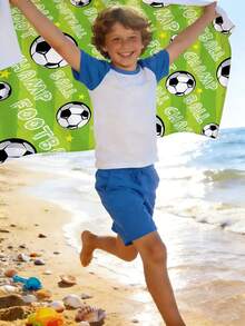 1 pièce Serviette de plage de football vert pour enfants, serviette de plage avec imprimé étoile de ballon de football, serviette de bain douce et à séchage rapide pour garçons, décoration de plage, piscine et salle de bain, serviette de douche colorée 80x160cm - Multicolore - Voir 4