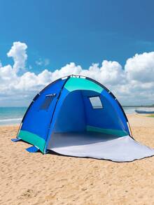 Outdoor Windproof Sunshade Canopy - Easy To Set Up Beach Sunshade For Summer Vacation And Picnic - Sky Blue - View 5