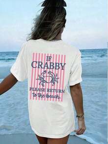 Women's 100% Cotton Graphic Graphic T-Shirt With Double Print "If I'm In A Bad Mood, Please Go Back To The Beach" And "Salty", Casual And Oversized Summer Style | Summer Clothes | Holiday Outfits Pure Cotton T-Shirt 100% Cotton 100% Cotton - 白色的 - 查看 4