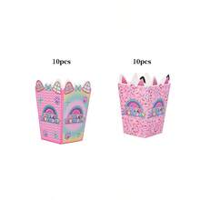 10pcs/20pcs/40pcs Cartoon Cat Theme Paper Popcorn Boxes, 2 Styles Pink Cat Ear Happy Birthday Paper Candy Boxes, Size 3.14"X2.36"X4.92"/5.1", Rainbow, Sprinkles And Paw Print Pattern Design, Suitable For Baby Shower Party, Birthday Party, Movie Night, Party Favors Unisex - Multicolor - View 10