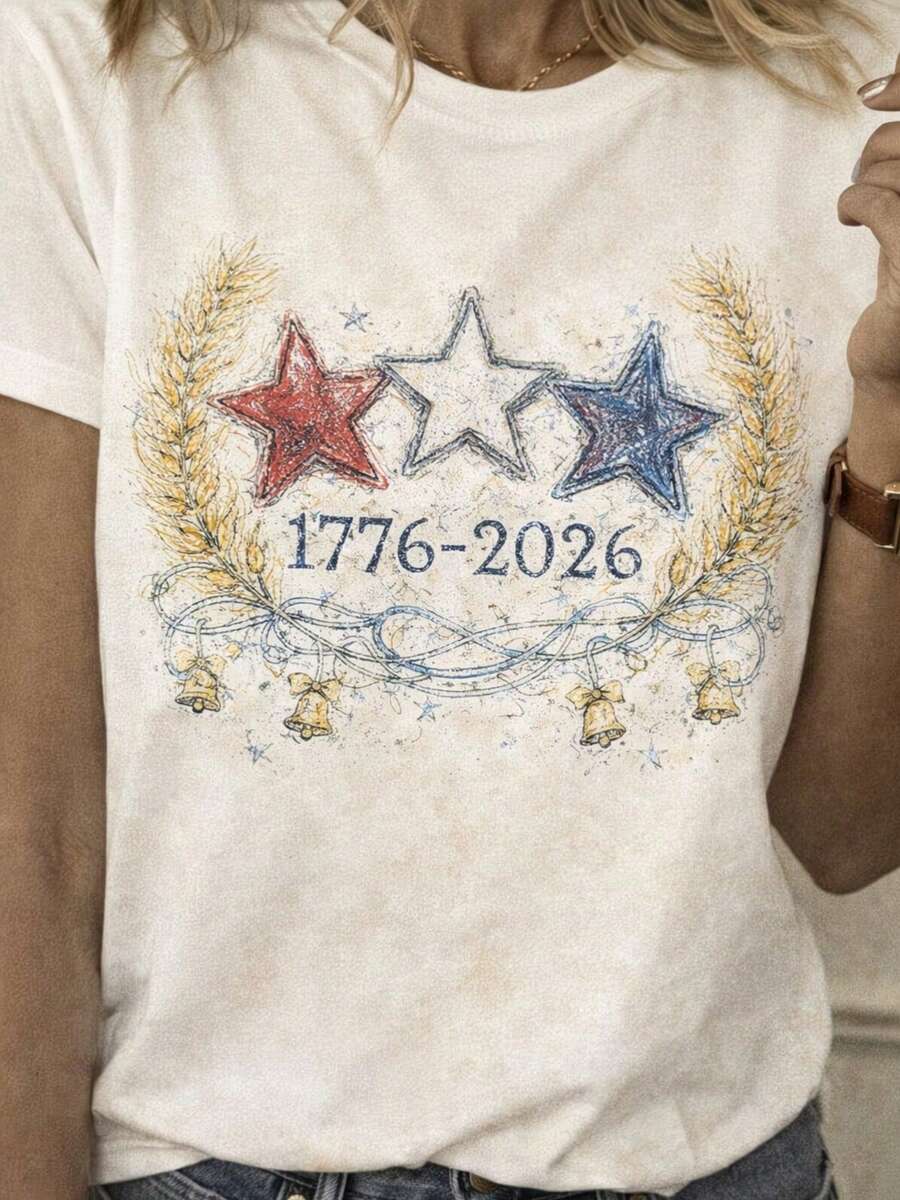 Premium Quality Graphic Tee, Plus Size Women's Clothing For Mother's Day, Plus Size Women's T-Shirt, Casual Short Sleeve Round Neck Top, Medium Stretch Fabric, Machine Washable, Comfortable Fit For All Seasons, Women's T-Shirt, Unique 2D Flat Print T-Shirt, Comfortable Fit Vintage T-Shirts. - 白色 - 查看 1
