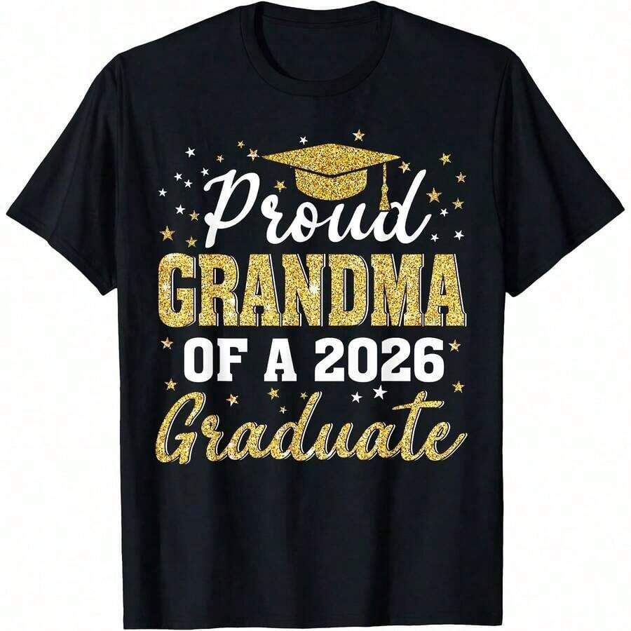 Orgulloso Abuelo de un Graduado de 2026, Camiseta para Familia Graduada de 2026, Ropa Cómoda para el Hogar, Moda Diaria, Ropa para Fiestas, Estilo Unisex, Camiseta de Regalo, Tallas S - XXXXL, Negra - Negro 15 - Ver 1