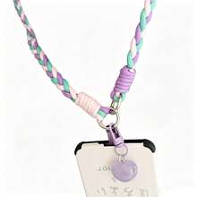 1pc Colorful Braided Long Lanyard Necklace With Heart Pendant, Contrast Color Phone Strap Compatible With Android And Most Smartphone,Gifts For Mother, Family, Friends, Birthday, Holiday Phone Chain - Pink, Purple and Green - View 5