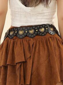 1 Piece Bohemian Vintage Style Dress Belt With Heart Patch And Decorative Rivets, Suitable For Women's Daily Wear And Parties On Halloween, Valentine's Day, Summer, School, Autumn - 2 - 查看 2