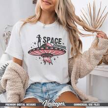 Space Cowgirl | Cowgirl Shirt Design | Retro Cowgirl Style Sublimation | Western Shirt Design | Country Girl Print T-Shirt PNG | DTG Design PNG - 白色 - 查看 1