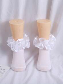 1 Pair Baby Girls' Princess Large Lace Ruffle Ballet Dance Socks - White - View 8