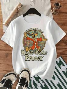 Creative Pattern Camisole - Retro Cartoon Design With The Words 'Hi-Yo Super 7', Breathable And Stretchy Fabric, Loose Crew Neck, Casual Summer Top, Suitable For Fitness Training (Machine Washable), Fashionable Short Sleeve Camisole, Medium Stretch Streetwear Style, Comfortable Fun Printed Fabric, A Must-Have For Street Fashion Enthusiasts, Suitable As A Gift. Women's T-Shirt. Blouses>Elegant. Boho Chic, Soft, Breathable And Comfortable Women's Top, Ideal For Spring, Summer And Autumn, Perfect For Vacation, Travel And Everyday Wear. - 白色的 - 查看 1
