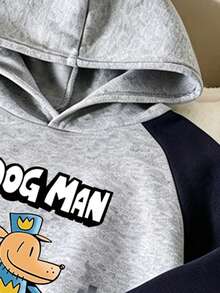 Young Boy Cartoon Print Warm Hoodie And Sweatpants Set - Grey - View 3