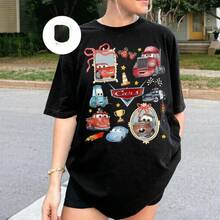 Retro Coquette Bows Disney Cars Shirt, Lightning Mcqueen Mater Sally Carrera Birthday Cars Family Shirt, Disney Girl Trip Shirt Disney Oversized T-Shirt - màu đen - Xem 1