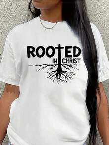 Lightweight And Durable T-Shirt, Inspired By Faith, With A Cross And Rhizome Design, Suitable For Everyday Wear, Religious Ceremonies, Or Informal Gatherings. Casual Blouse For Women - 白色 - 查看 7