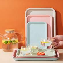 4pcs Reusable Breakfast Serving Trays, Rectangular Service Platters, Fruit Plates, Tea Trays, Dessert Dishes, Coffee Cup Holders, Decorative Snack Trays, Bread Plates, Kitchen Supplies, Catering Accessories, Ideal For Weddings, Parties, Kitchens, Holidays - Multicolor - View 5