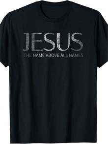 T-Shirt With The Name Of Jesus - 100% Faith Clothing, Design With The Name Of Jesus Christ, Casual Short Sleeve Crew Neck T-Shirt, Suitable For Church, Study And Daily Wear - 黑色 - 查看 1