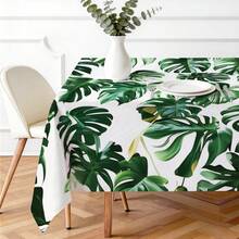 1pc Rectangular Polyester Tablecloth, Green Turtle Leaf Pattern, Single-Sided Printing, Suitable For Tabletop, Washable And Reusable, Applicable For Indoor, Outdoor, Patio, Wedding, Party, Dining, Craft Exhibition, Banquet Decoration - Multicolor - View 4