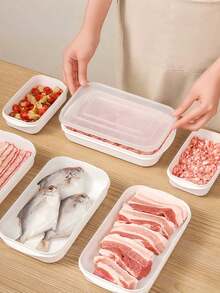 1pc Stackable Freezer Storage Container With Lid, Plastic Food Box Suitable For Meat, Vegetables And Fruits, Reusable Ultra-Thin Airtight Food Storage Box For Refrigerator, Freezer And Kitchen Organization - Multicolor - View 2