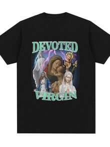Women's T-ShirtsDevoted Virgin Meme Graphic T-Shirt Men Fashion Vintage Short Sleeve T-Shirts 100 Cotton Casual Oversized Tee Shirt Tops Unisex - 黑色 - 查看 1