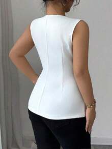 ajustado de estilo francés minimalista, versátil y cómodo con abertura frontal, adelgazante, blazer de verano para mujer de talla grande de tejido tejido elegante y sofisticado - Blanco - Ver 2