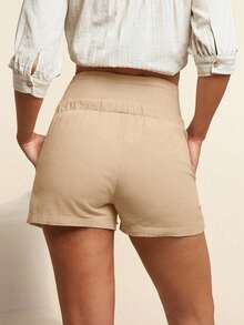 Pantalones Cortos Casuales De Verano De Maternidad Con Cintura Ajustable - Marrón Mocha - Ver 2
