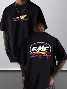 Men's Graphic T-Shirt With Racing Logo, Everyday Wear, 100% Cotton, Unisex, Gift Idea - 黑色 - 查看 1