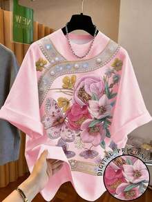 Camiseta de mujer de manga corta con cuello redondo y bordado de limón - Multicolor 2 - Ver 1
