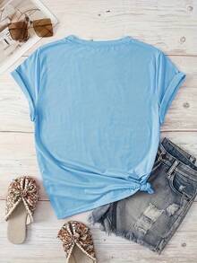 Camiseta de Cuello Redondo para Mujer, Nueva Blusa de Verano para Uso Diario - Blanco - Ver 8