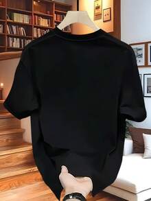 Men's Thick 100% Cotton T-Shirt With Cartoon Print - Loose Fit, Short Sleeve, Crew Neck, Casual Style, Machine Washable, All-Season Comfort For Teens And Young Adults - 黑色 - 查看 2