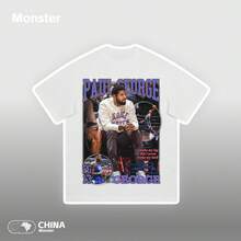 American-Style Short-Sleeved Sports T-Shirt With Paul George Clippers Print, Retro, Loose, Casual, Modern, Hip-Hop Style, Vintage. - 黑色 - 查看 1
