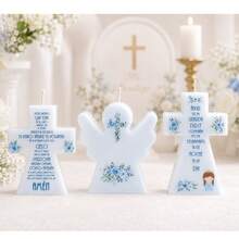 Candle Kit For First Communion, Baptism, Presentation, Birthday Souvenirs, Includes Cellophane Bag And Ribbon, Assorted Pieces. - Blue - View 2