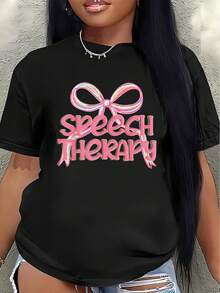 Polyester Short-Sleeved T-Shirt, Decorated With A Relaxed Pink Bow Pattern, Lightweight And Durable, Suitable For Casual Wear At Home Or In The Office. Women's Blouses > Clothing - 黑色 - 查看 7