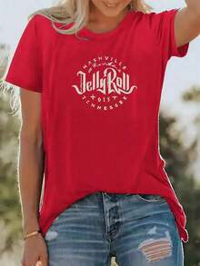 100% Cotton. The Graphic Represents The Musical Energy Of Nashville And The Free Spirit Of Tennessee With Artistic Lettering That Evokes A Passion For Southern Music. Women's 100% Cotton T-Shirts, Comfortable For Everyday Wear And Casual Style. Women's Simple Solid Color T-Shirt, Loose And Slim Fit Casual Short Sleeve - 黑色 - 查看 9
