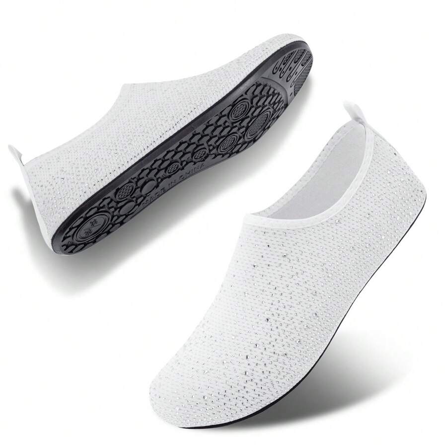 aikwd Unisex Rhinestone Waterproof Shoes, Shiny Non-Slip Water Socks, Quick-Dry Barefoot Swimming Shoes, Suitable For Beach, Yoga, Pool And Outdoor Activities