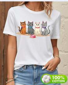 100% Pure Cotton, Breathable And Gentle On The Skin. Classic Crew Neck Design, Slim Fit, And Flattering For All Body Types. Fashionable Print With A Minimalist Style And High-Quality Finish. Unisex Design Perfect For Matching Outfits, Ideal For Everyday Wear, Dates, Leisure, And Streetwear – Versatile And Timeless. - 白色 - 查看 7