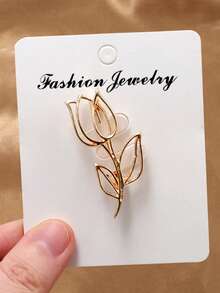 1pc Tulip Shaped Dragon Brooch, Lapel Pin, Decorative Accessory - Tulip Gold - View 2